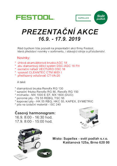 Prezentační dny FESTOOL 16.-17. 9. 2019